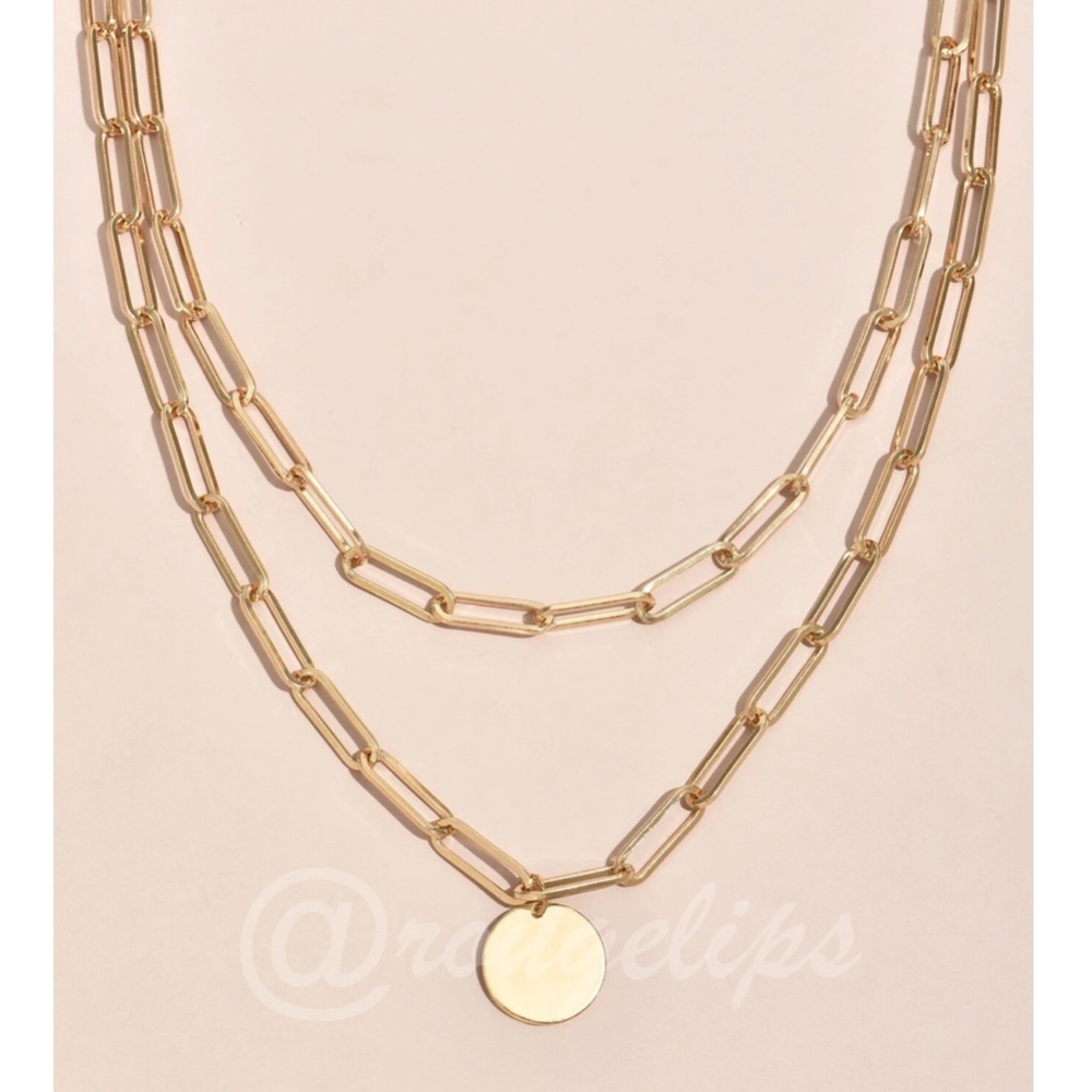 Gold Tone Double Layer Chain with Charm Fashion Necklace - Picture 4 of 10